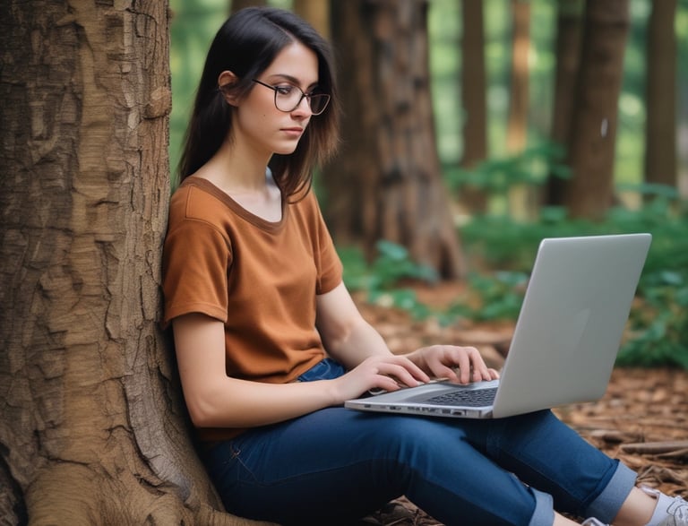 Cozy writing nook with a typewriter and a steaming mug on a wooden desk by a window