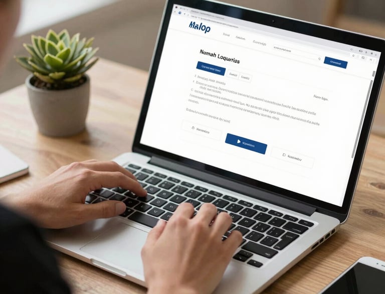 A professional business office with a sleek gold and blue color scheme, featuring a modern desk with a laptop and a phone.