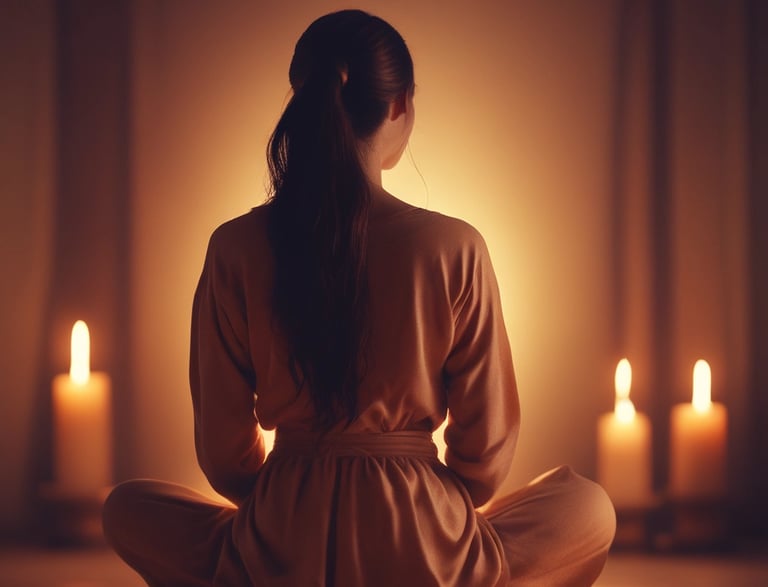 Warm, inviting spa reception with soft lighting and elegant decor in warm hues.