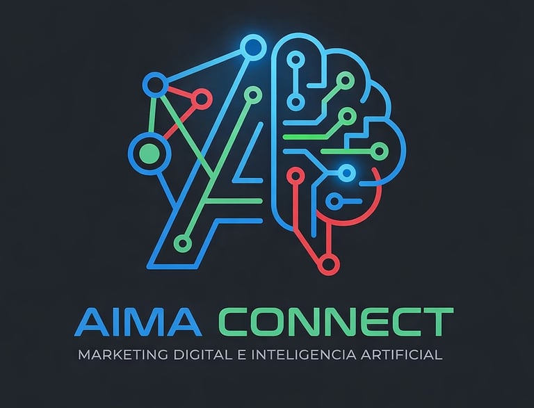AIMA Connect logo featuring a glowing neon digital brain and circuit board for AI marketing.