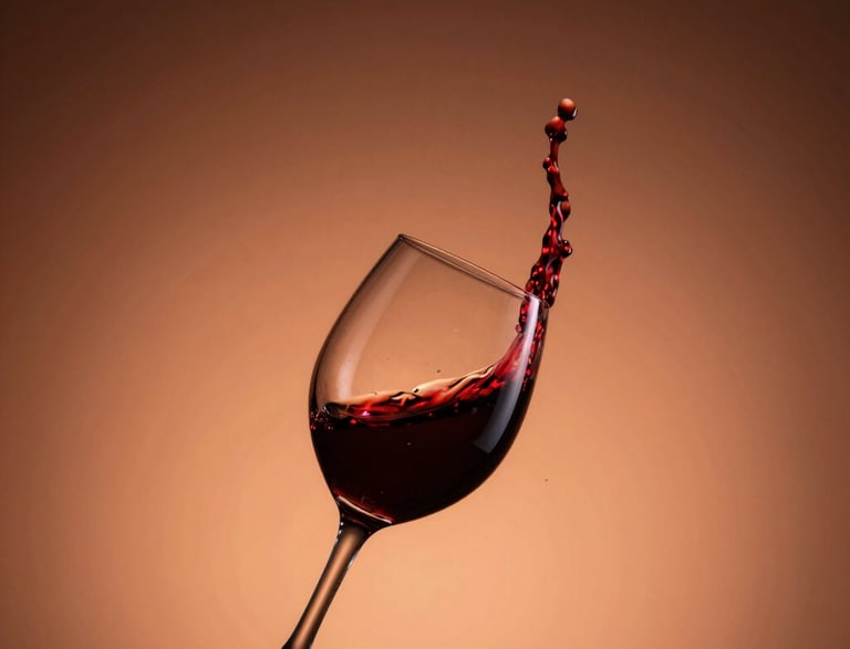 Copa de vino tinto en movimiento, primer plano, con fondo en degradado oscuro a claro desde abajo
