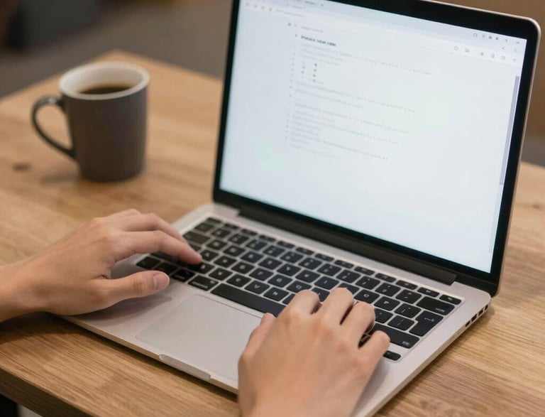 Cozy workspace with handmade scarves and a laptop ready for customer messages.