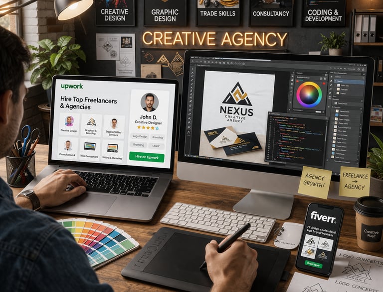 Freelancer's creative agency workspace