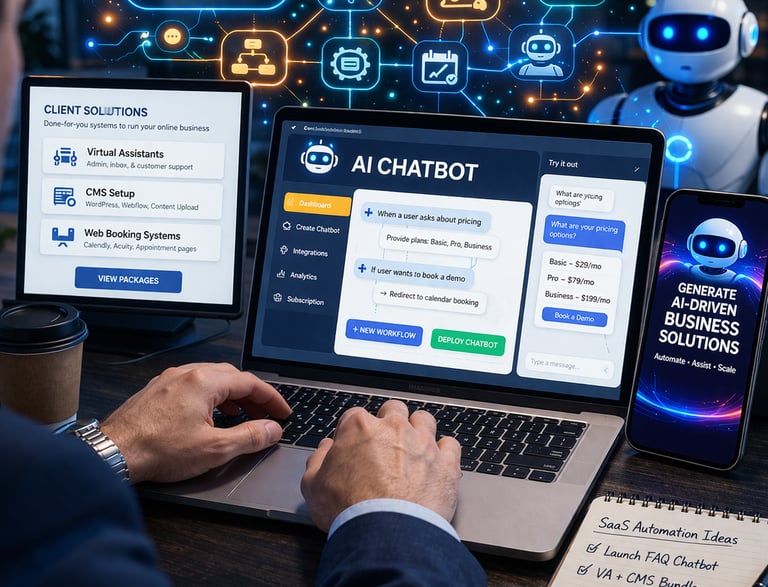 Futuristic workspace with AI automation