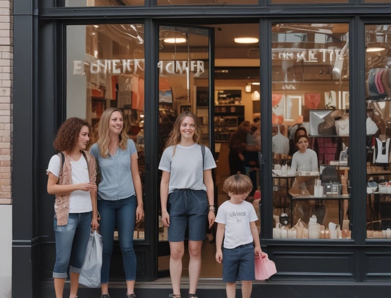 A friendly technician measuring a large storefront window on a sunny day.