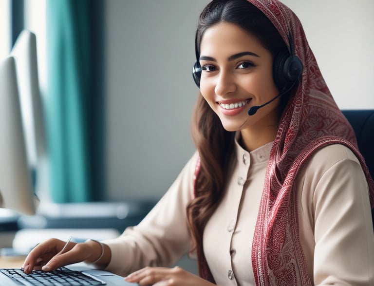 A friendly customer service agent assisting clients with insurance and financing inquiries