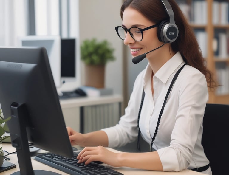 A friendly customer service representative with a headset, ready to assist customers.