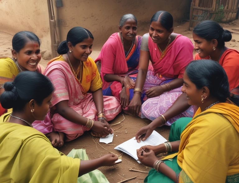 A warm, inviting workspace where a rural woman entrepreneur is crafting handmade goods.