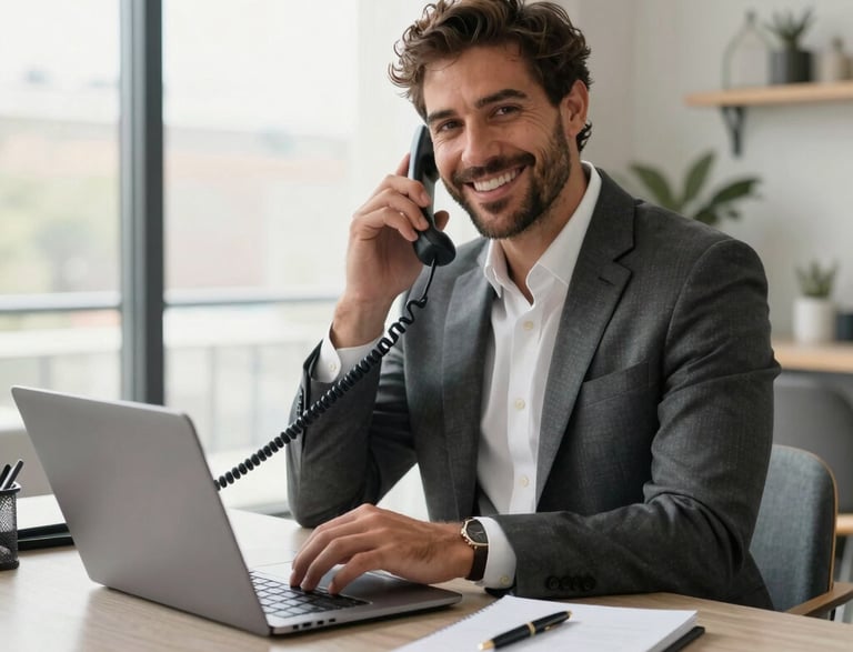A sleek, modern office space with gold and white accents reflecting Popov Estates' elegant style.