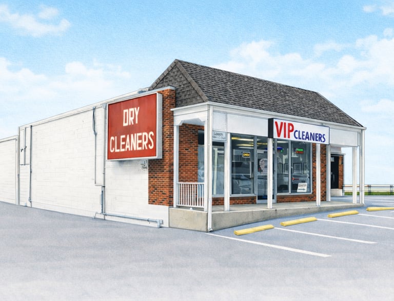 VIP Cleaners Storefront. Dry Cleaner and Alterations shop in Kansas City, MO.