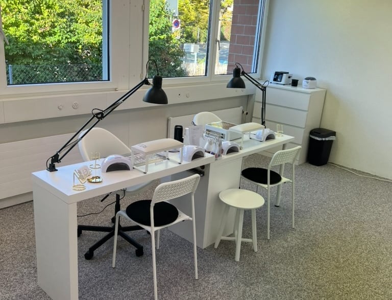 a desk with a lamp and a desk with a lamp