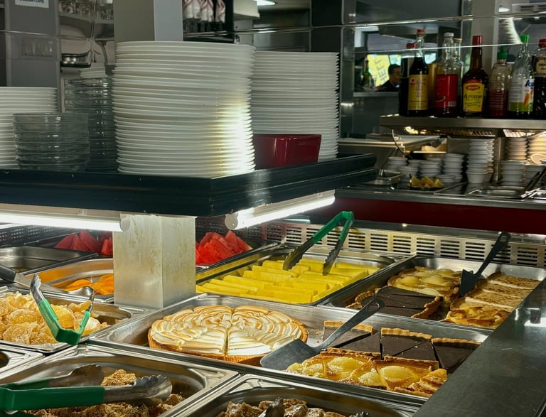 a buffet with many different types of food