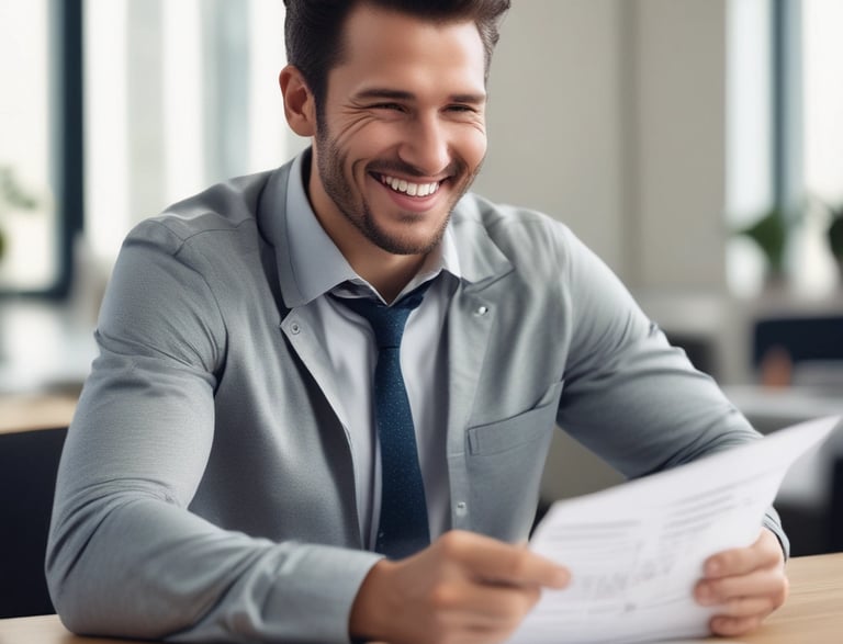 A friendly insurance agent assisting a client in a modern office setting