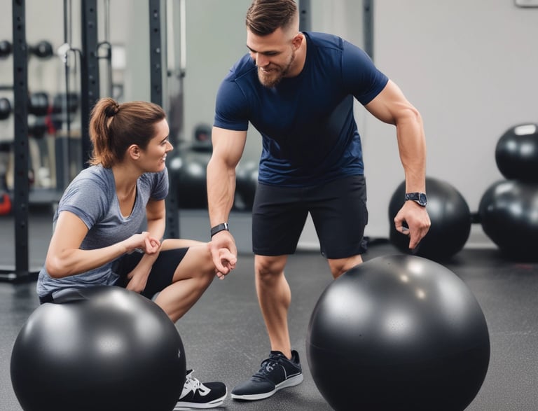 A friendly fitness coach discussing plans with a client.