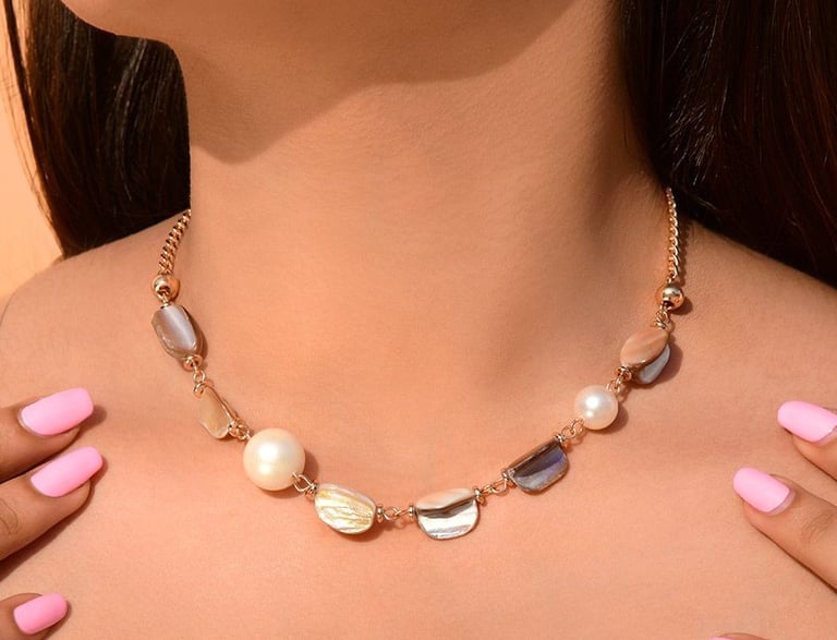 The Sea Sensation- Golden Pearl Necklace With Anti-Tarnish Coating