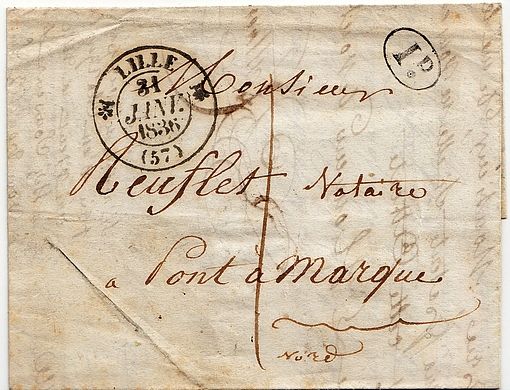 Letter from LILLE to PONT A MARCQ.