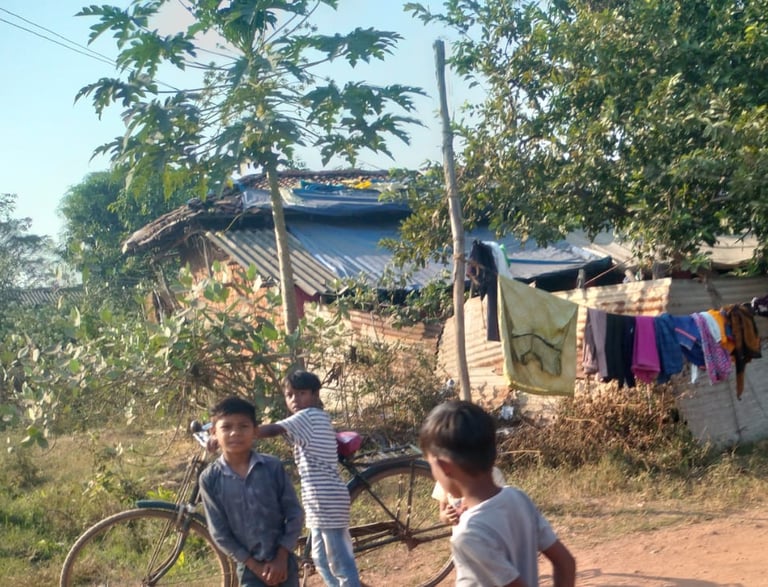 Boys stand on the road