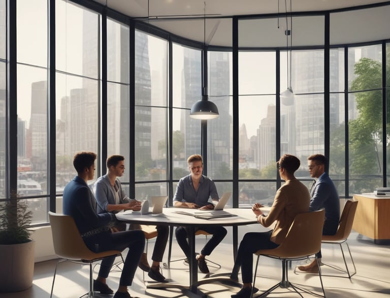 A professional technician setting up audiovisual equipment in a modern hotel lobby
