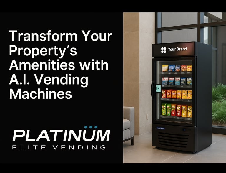 Platinum Elite Vending smart AI vending machine providing snacks and drinks for luxury property amen