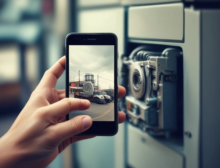 A person taking multiple close-up photos of a machine with a smartphone.