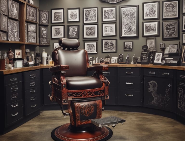 A welcoming tattoo studio entrance with warm lighting and artwork on the walls.