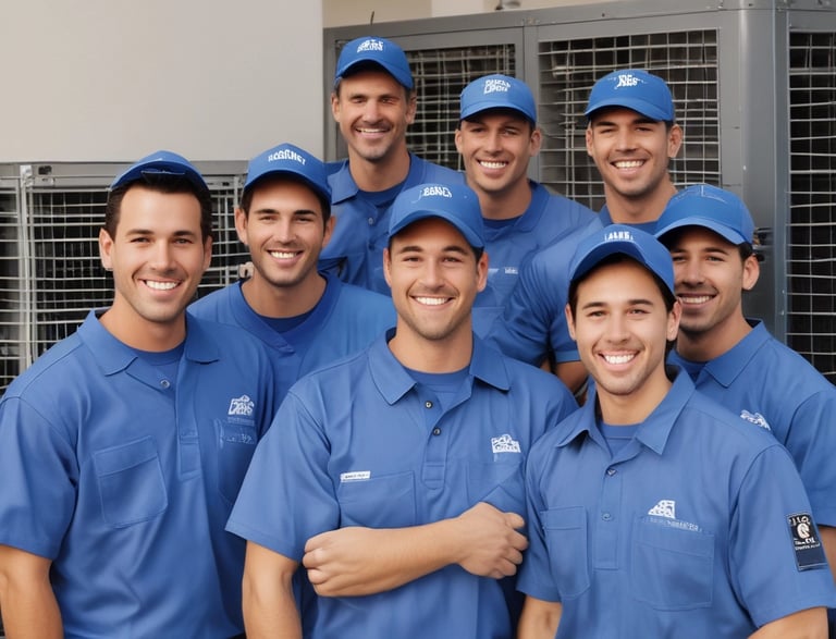 Technician inspecting a cooling tower on a sunny day.
