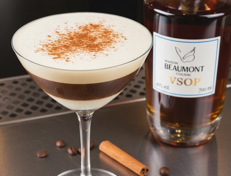 Cocktails cognac, verre a martini avec cocktail en plusieurs couches distinctes 