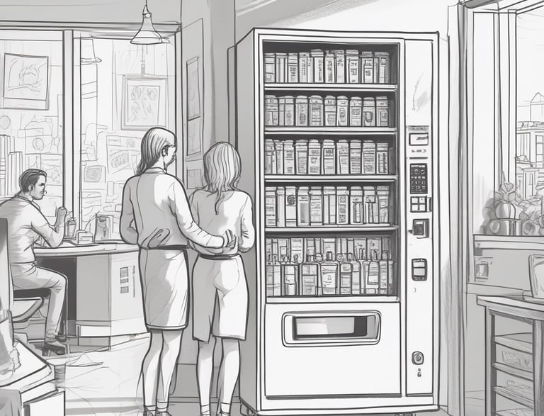 A friendly team member assisting a client with vending machine options.