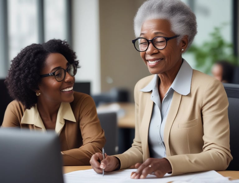 A friendly insurance agent at Lady C Insurance helping a family in Hinesville, Georgia.