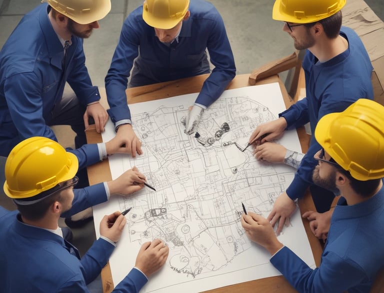 A friendly engineer discussing plans with a client in a modern office.