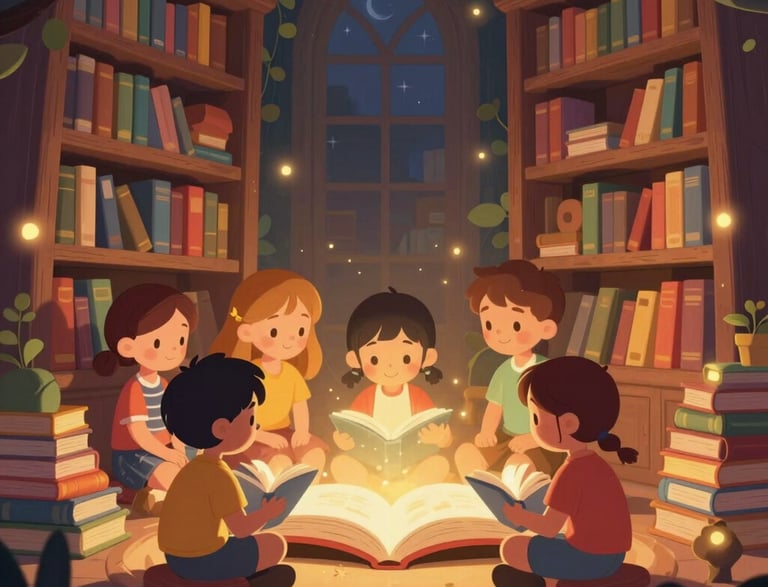 A cozy reading nook with colorful children's books and soft cushions inviting families to connect.