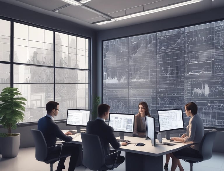 A friendly team of freelancers collaborating over laptops in a cozy workspace.