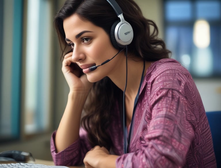 A friendly customer service representative assisting a client over the phone.