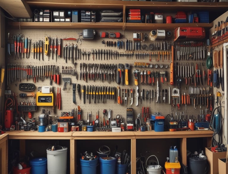 A cozy, well-lit electrician's workspace with tools neatly arranged.