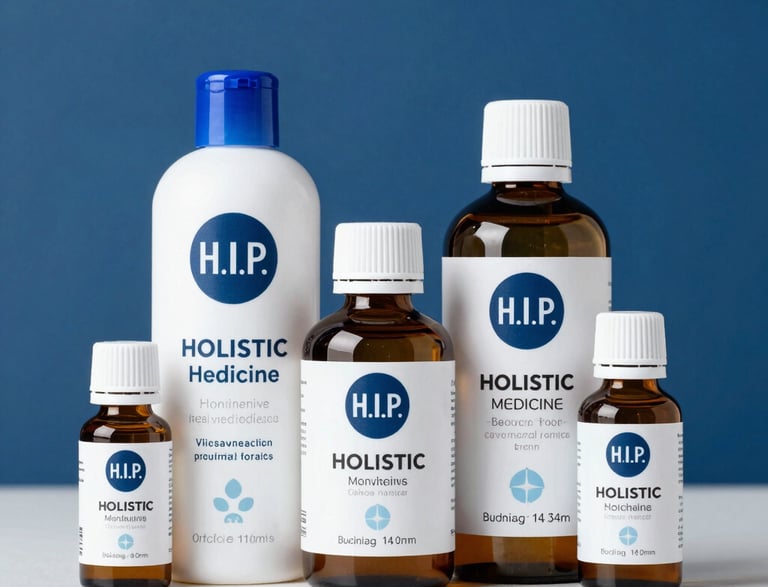 A collection of wellness products is displayed, including a brown glass dropper bottle with a blue label, jars with cream-colored labels, a small bowl with powder, and several capsules scattered on a light surface. Packaging with minimalist design features the brand 'beam' and labels such as 'clarity,' 'the fixer,' and 'revive.'