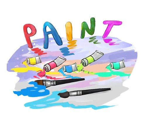 a painting of paint and paintbrushs on a white background