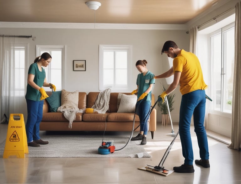A welcoming office space with cleaning supplies.