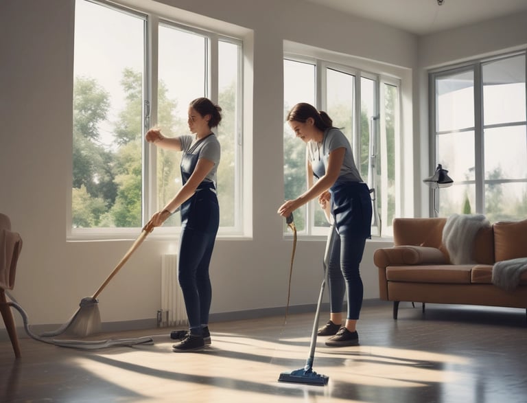 A clean workspace with tools and cleaning supplies neatly arranged.