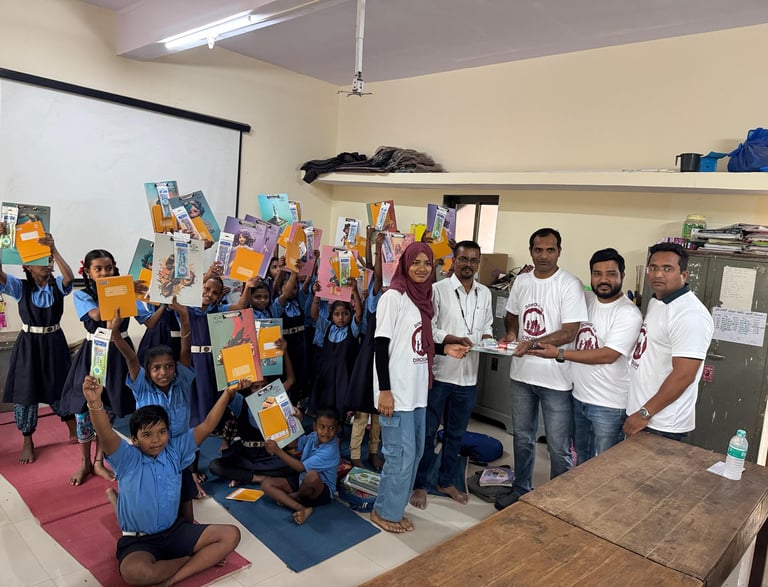 Happy school children with donoriam team