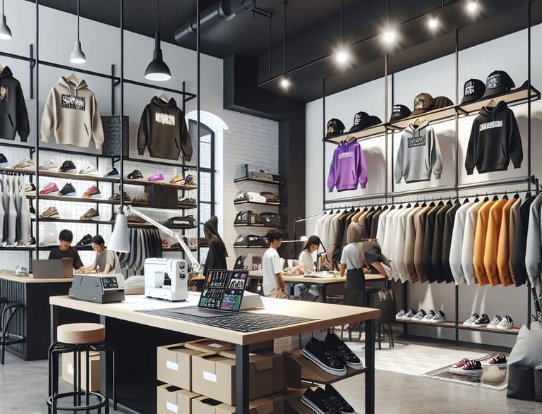 un magasin de streetwear avec un atelier de customisation