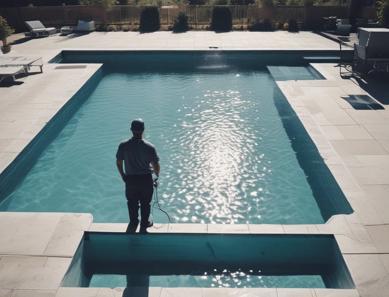 An inviting image of a swimming pool with a clear blue sky.