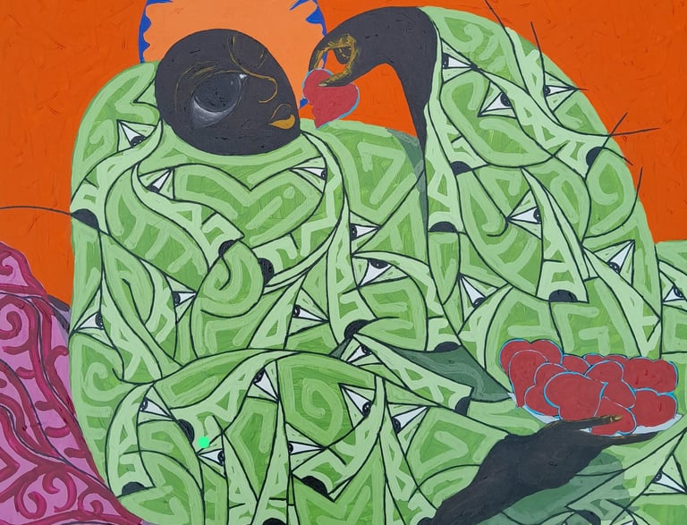 Dining on desire, Acrylic on canvas , 2024, 92X92cm,Nana