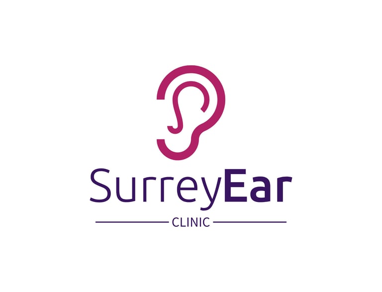 Surrey Ear Clinic main logo with pink ear and blue text