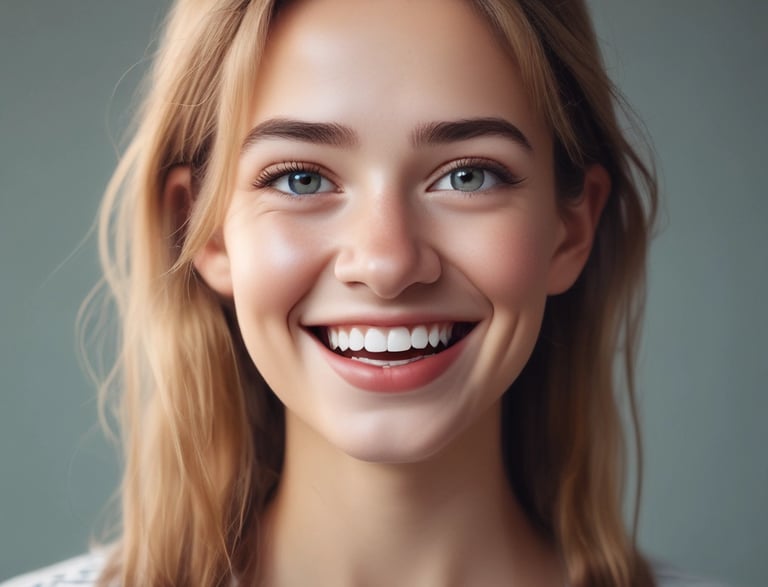 A close-up view of a dental model showing a row of upper teeth, likely made from dental materials for educational or demonstration purposes. The teeth are white and well-aligned, set in a pink gum-like base.