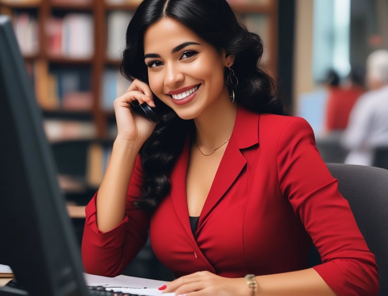 A friendly staff member at i-35 Auto Salvage answering a customer call with the yard visible in the background.