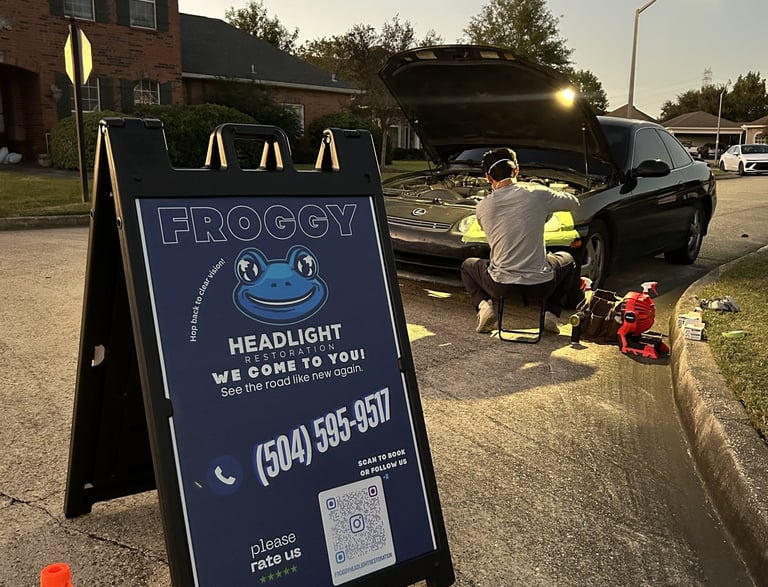 froggy headlight restoration working on a clients car