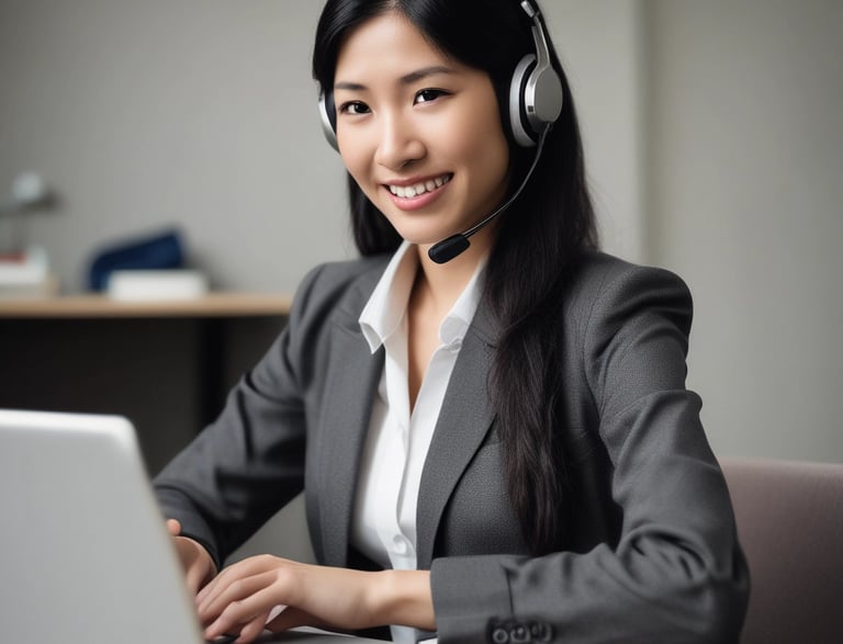 A friendly customer service representative speaking on the phone with a water utility customer.