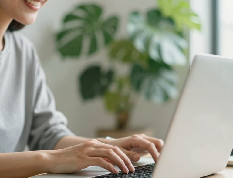 A cozy workspace with a laptop, notebook, and a cup of tea inviting communication