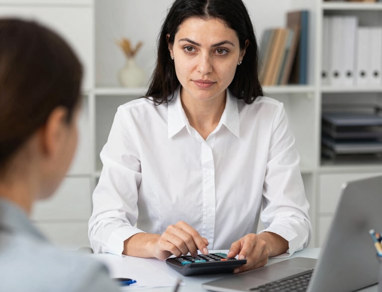 A friendly person typing on a laptop with a notepad and pen nearby.