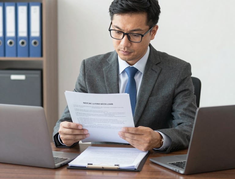 A welcoming office reception area with legal books and a friendly consultant ready to assist clients